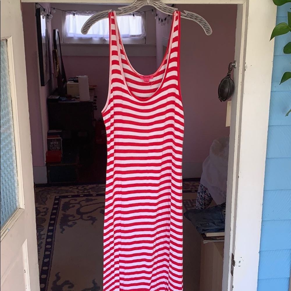 Red and white maxi dress